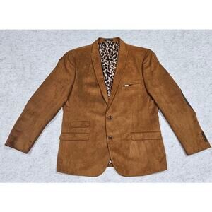 Paisley & Gray Tan Suede Sportscoat Blazer Jacket, Leopard Lining, Mens Sz 46